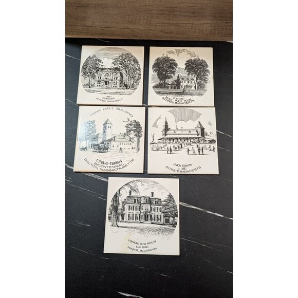 Set Of 5 Collectible Ceramic Tiles Pittsfield Dalton MA Historic Landmarks 1980s - Picture 6 of 7